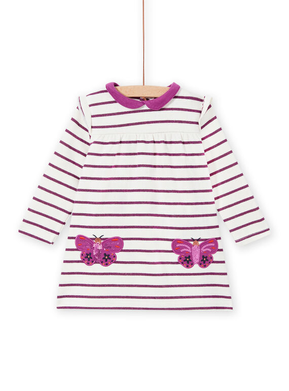 Baby girl striped dress with butterfly pockets MIPAROB2 / 21WG09H5ROB712