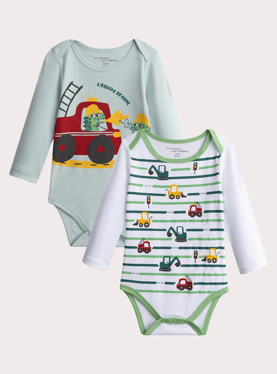 Set of 2 long-sleeved bodysuits with tractor pattern for baby boy  VEGABODFEU / 24WH1483BDL000