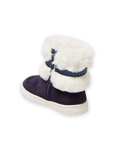 Baby girl navy blue suede boots with fur details MIBOTTECHIC / 21XK3781D10070