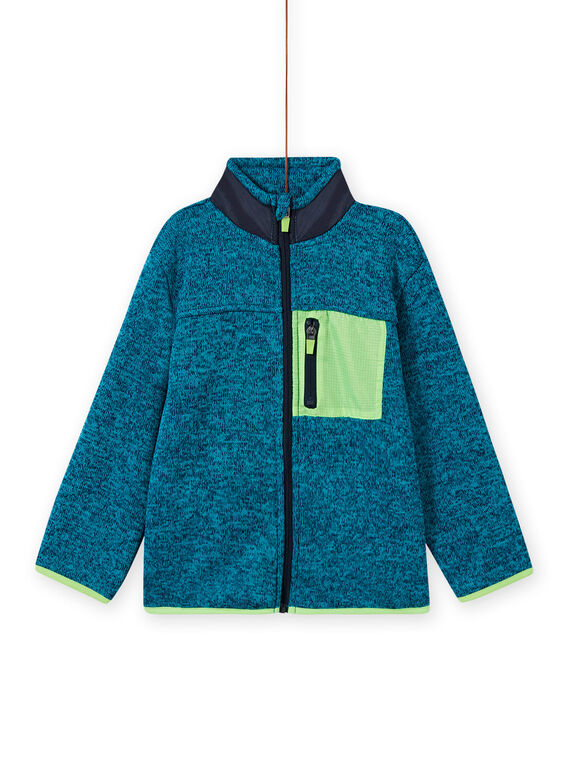 Boy's mottled turquoise vest with fluorescent green and navy blue panels MOJOGITEK1 / 21W90212GILC200