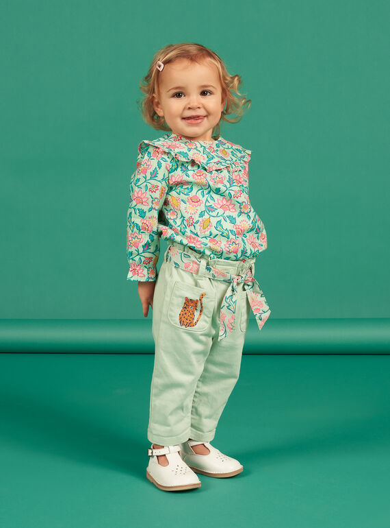 Baby girl almond green pants with belt NIGAPAN / 22SG09O1PAN611
