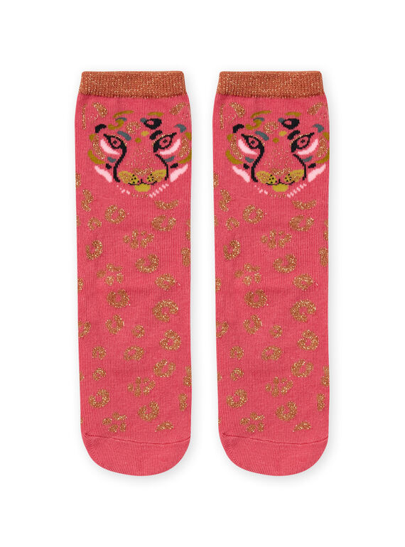 Girl's pink and gold leopard socks MYAKACHO / 21WI01I1SOQD305