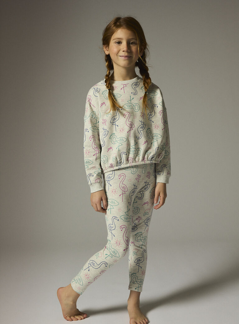 Girl's mottled grey pyjamas WEFAPYJFLA / 25SH1195PYJJ920