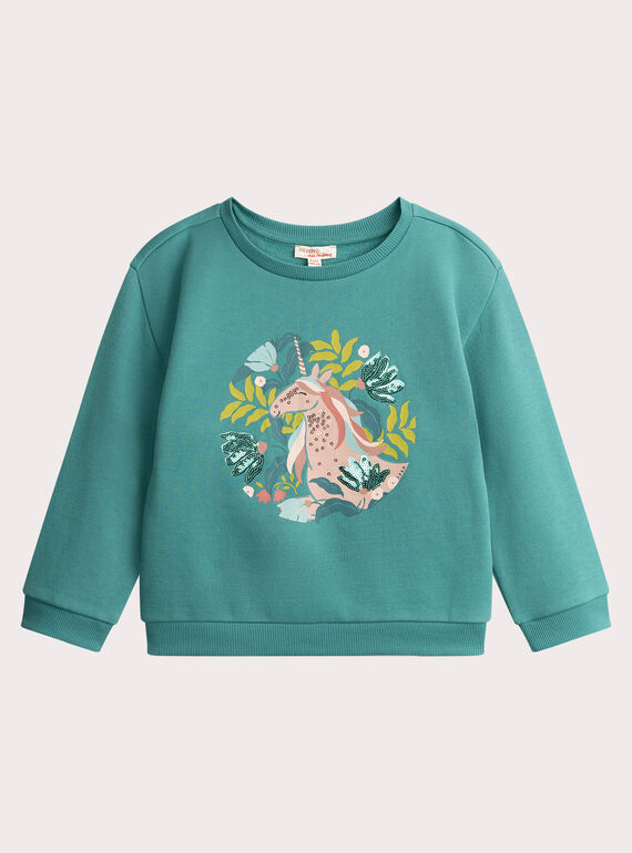 Blue green unicorn animation sweatshirt with sequins for girls  VAKLISWEA / 24W90141SWE215