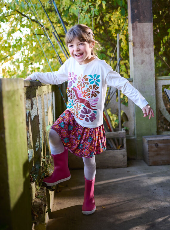 Girls' reversible ruffled skirt in red with floral print SAVERJUP2 / 23W901J1JUPI806