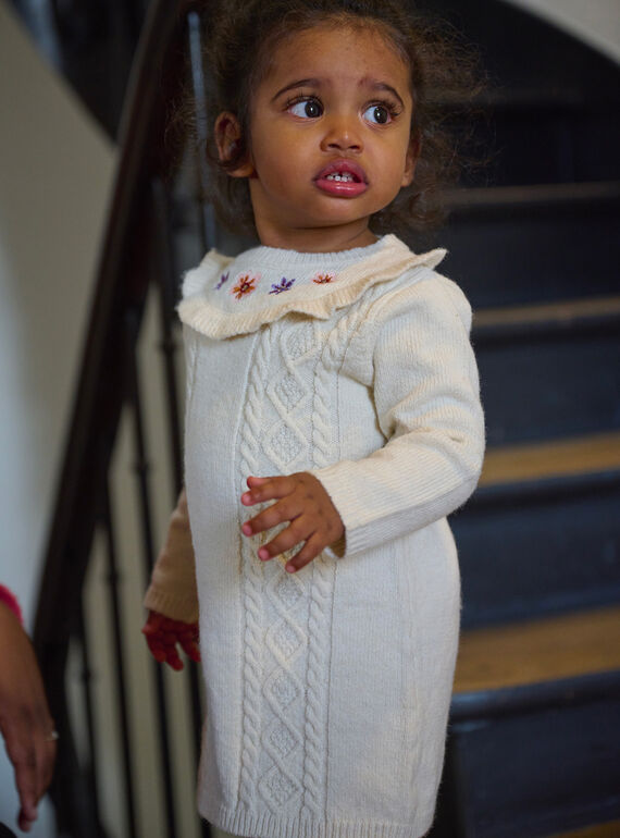 Baby Girl Ecru Sweater Dress SIKHOROB2 / 23WG09Q1ROB001
