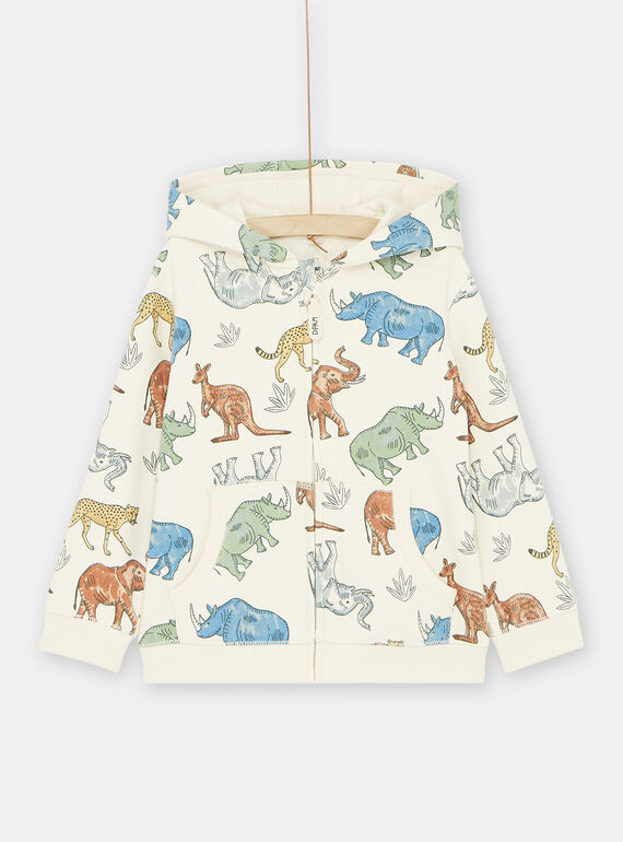 Boy's cream animal print cardigan SOKYOGIL1 / 23W902I2GILA002
