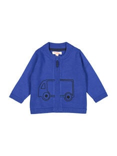 Baby boys' blue knit zipped cardigan FUJOGIL3 / 19SG1033GIL703