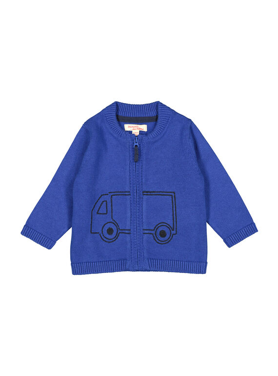 Baby boys' blue knit zipped cardigan FUJOGIL3 / 19SG1033GIL703