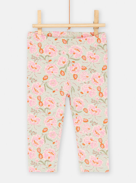 Baby girl's green-gray and pink floral print leggings SYIVERLEG / 23WI09J1CAL631