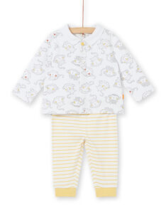 Long sleeve monkey print polo shirt and striped leggings boy birth set LOU1ENS3 / 21SF04H1ENS000