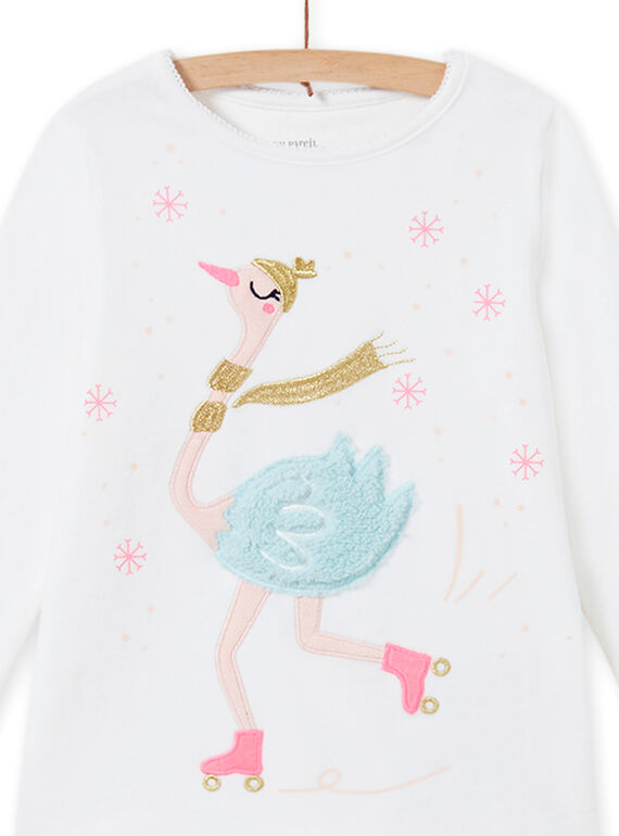 Off white velvet pajama set with swan motif child girl MEFAPYJOST / 21WH1195PYJ001