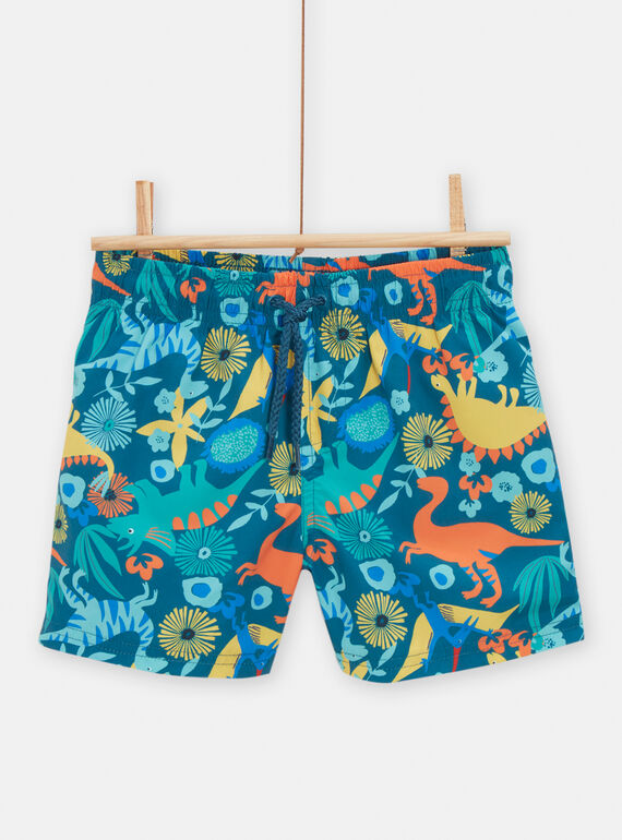 Boys' peacock blue bathing shorts with dinosaur print TYOMERBOXMUL / 24SI02G3MAIC235