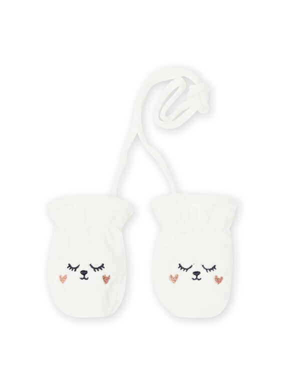 Baby girl ecru mittens with soft boa cat pattern MYIPLAGAN1 / 21WI0962GAN001