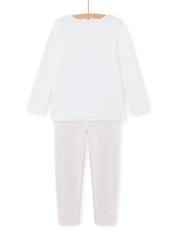 Off white velvet pajama set with swan motif child girl MEFAPYJOST / 21WH1195PYJ001