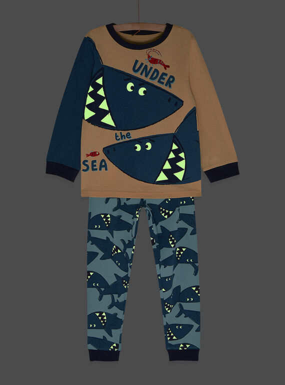 Boy's sandy pyjamas with shark print SEGOPYJREQ / 23WH1236PYJ808