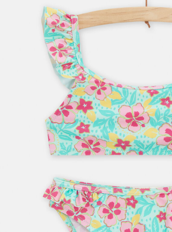Girl's turquoise floral print 2-piece swimsuit TYABIK3 / 24SI01G7MAIC215