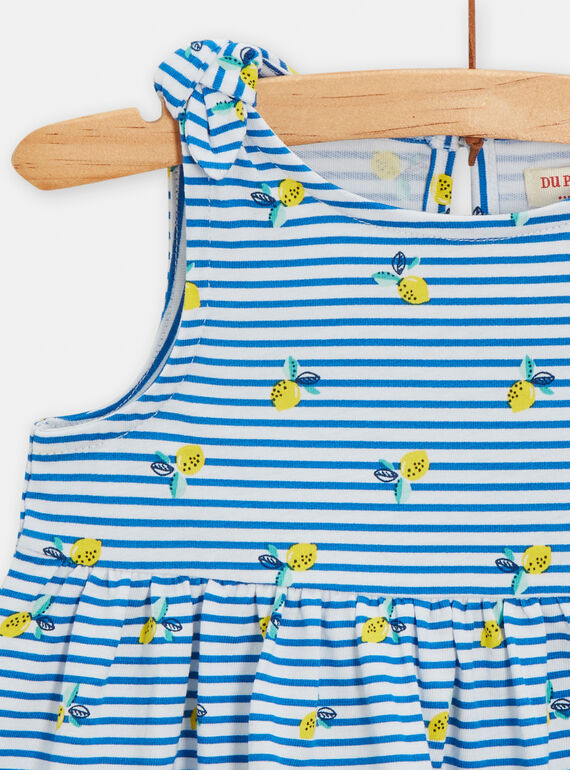 Blue and white dress with stripes and lemon print for baby girls TIPLAROB1 / 24SG09S2ROB000