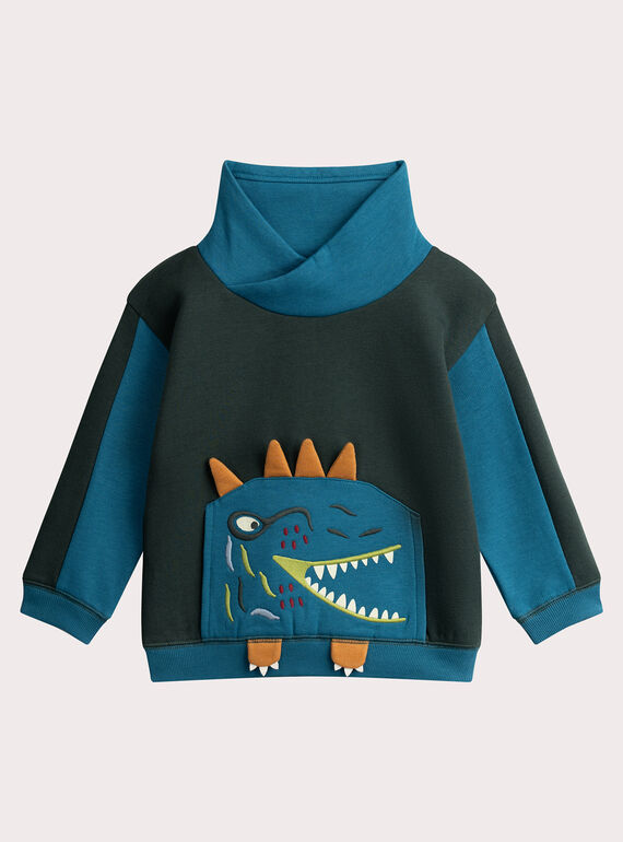 Two-tone cross-neck sweatshirt with animated pocket for boys  VOKLISWE1 / 24W90241SWEG618