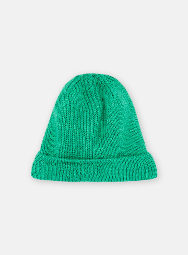Boy's green ribbed knit beanie SYOGROBON6 / 23WI02O1BONG625