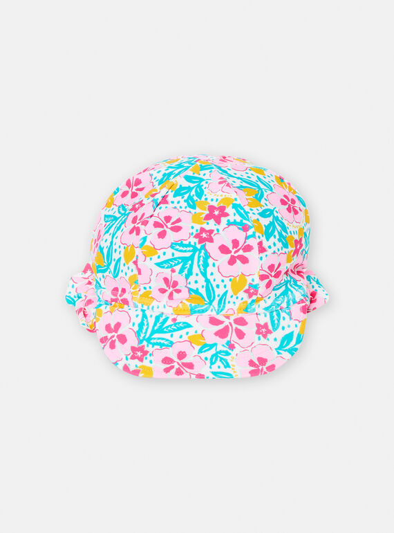Baby girl's pink and turquoise floral-print beach cap TYICHA / 24SI09F1CHA000
