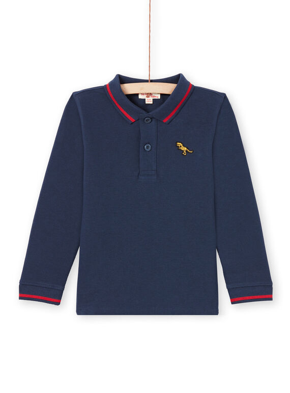 Boy's long sleeve polo shirt, plain night blue MOJOPOL1 / 21W90216POL705