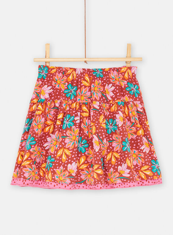 Girls' reversible ruffled skirt in red with floral print SAVERJUP2 / 23W901J1JUPI806