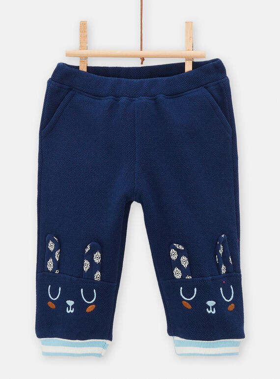 Baby boy ink-blue pants with bunny-head motif TUDEPAN2 / 24SG10J1PANC214