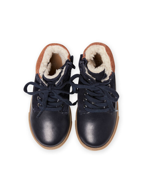Boys' navy blue lace-up boots MOBASCHARLY / 21XK3682D3F070