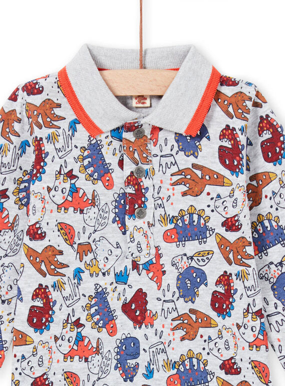 Boy's baby bodysuit with collar, long sleeves and dinosaur print MUPABOD / 21WG10H1BOD943