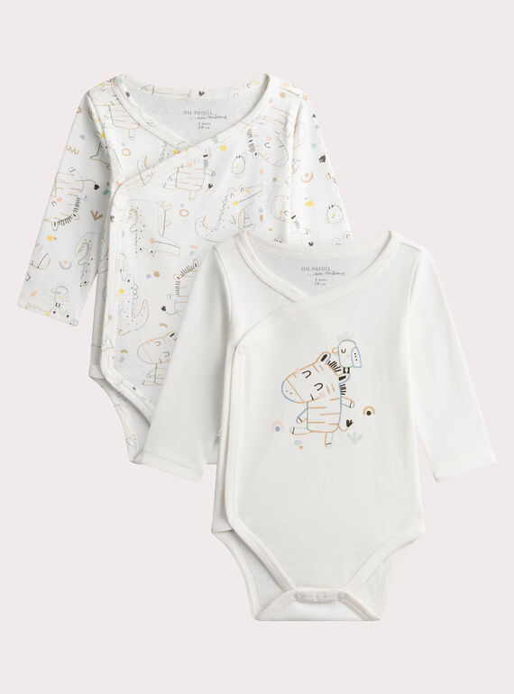 Pack of two newborn babies' zebra print bodysuits in ecru WOU1BOD2 / 25SF0471BDN005