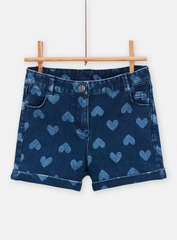 Girl's raw denim shorts with heart print TAJOSHORT2 / 24S90191SHOP271