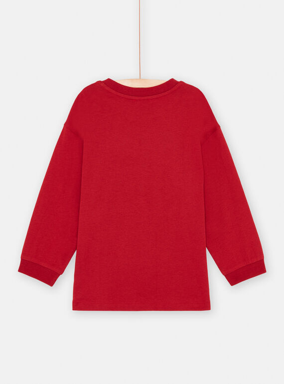 Boy's garnet t-shirt with panther motif SOFORTEE2 / 23W902K4TML511