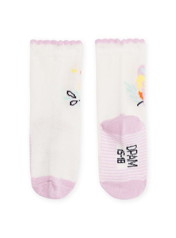 Baby girl ecru and pink bird socks NYIJOSOQ10 / 22SI096ASOQ001