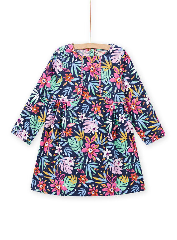Child girl blue dress with colorful floral print in velvet MAPLAROB2 / 21W901O1ROBC202