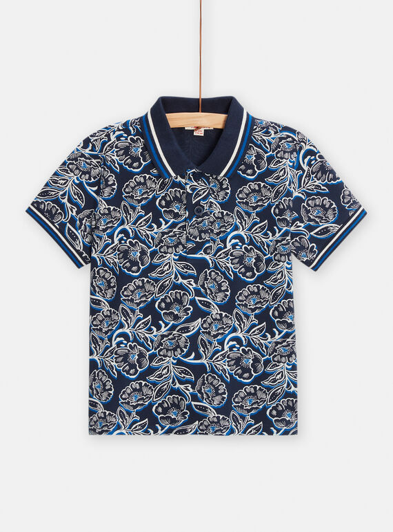 Boys' navy blue polo shirt with floral print TOPAPOL / 24S90221POL705
