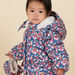 Printed hooded down jacket with mittens