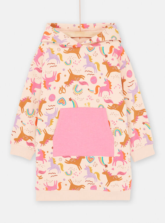 Girl's pink unicorn print sweater dress SAVEROB3 / 23W901J1ROBD322