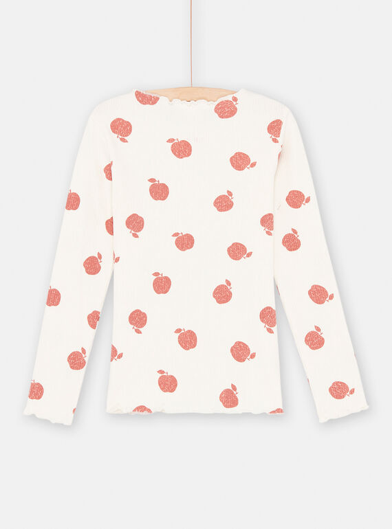 Girl's ecru and red apple print T-shirt SAJOUTEE4 / 23W901G4TML001