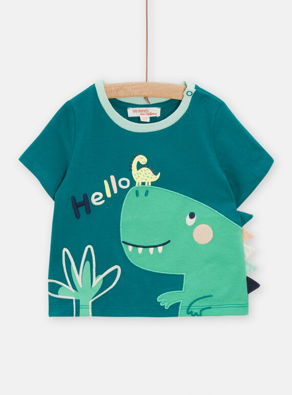 Baby boy's emerald green t-shirt with dinosaur animation TUCOTEE2 / 24SG10N1TMC608