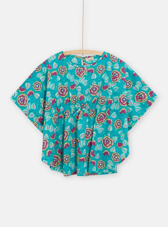 Girl's turquoise floral print beach cape TYAMERCAP2 / 24SI01G1TDP202