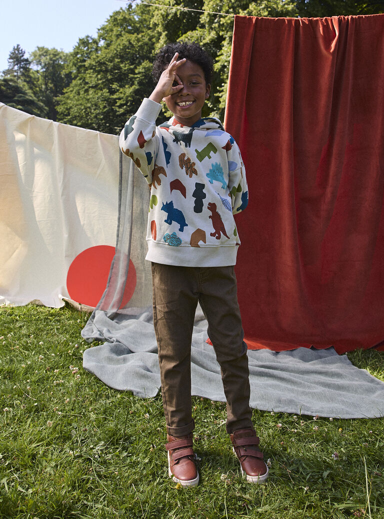 Dinosaur print ecru hoodie for boys  VOKLISWE2 / 24W90242SWE632