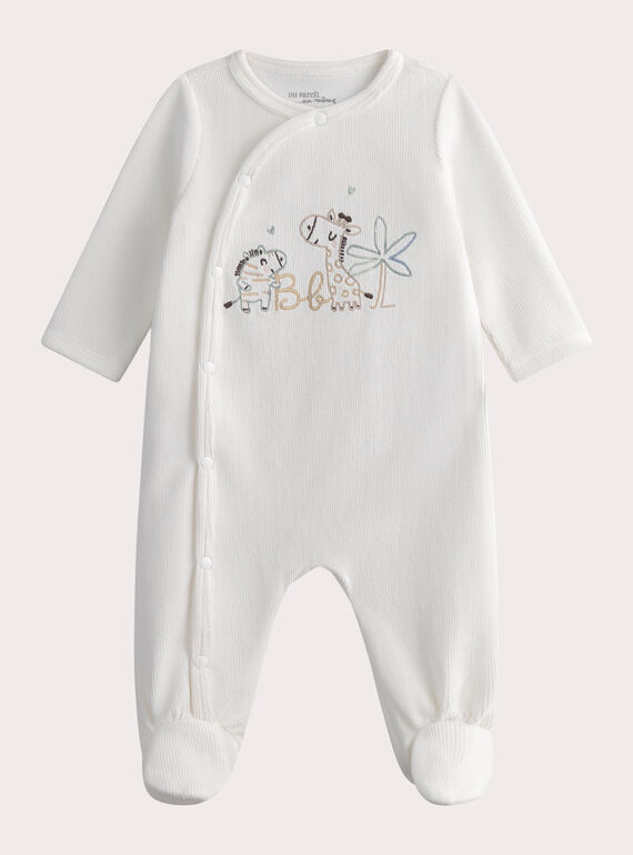 Ecru velour rompers with an embroidered design WOU1GRE1 / 25SF0572GRE005