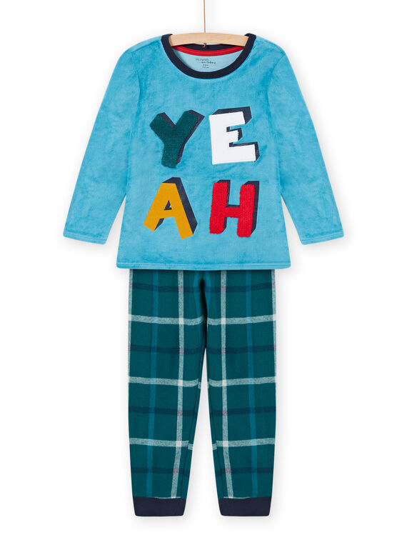Sapphire blue pajama set with YEAH motif for child boy MEGOPYJYEAH / 21WH1296PYJC211