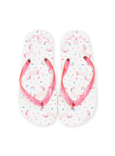 White and pink flip flops with unicorn and fantasy print child girl NATONGLICOR / 22KK3582D01099