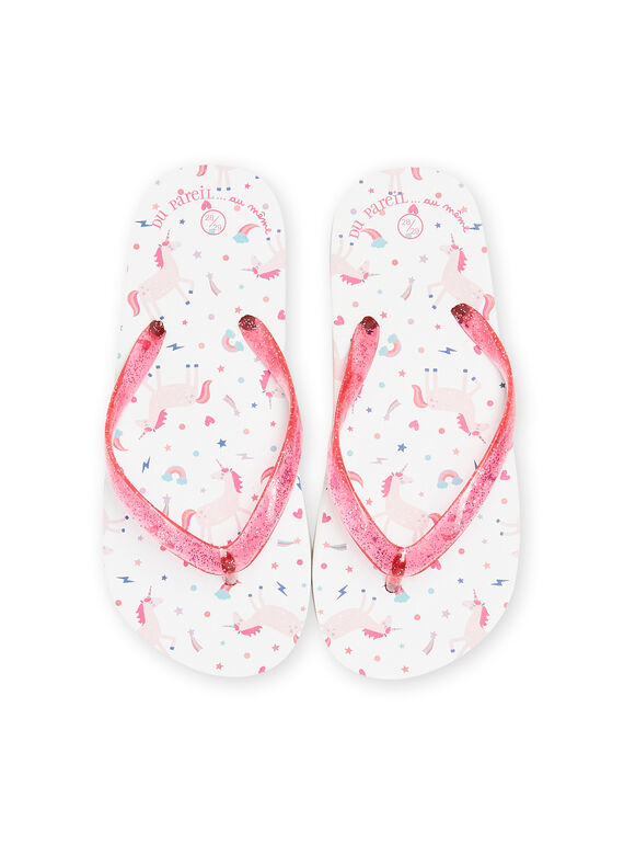 White and pink flip flops with unicorn and fantasy print child girl NATONGLICOR / 22KK3582D01099