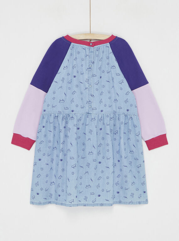 Blue denim and fleece bi-material dress 