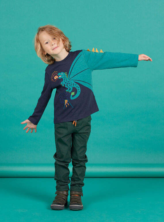 Navy blue embroidered T-shirt child boy MOTUTEE4 / 21W902K4TML705