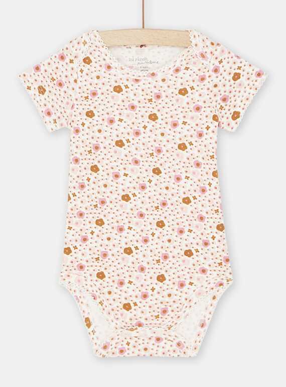 Baby girl ecru and pink bodysuit with floral print SEFIBODLIB / 23WH1366BDL001