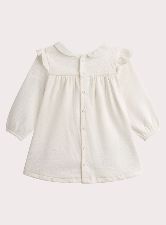 Girl's ecru dress in printed knitwear  VOU1ROB / 24WF03C1ROB001